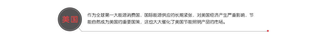 美国作为全球第一大能源消费国，国际能源供应的长期紧张，对美国经济产生严重影响，节能自然成为美国的重要国策，这也大大催化了美国节能照明产品的市场。